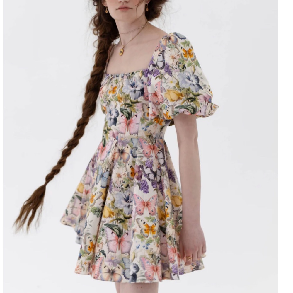 NEW Selkie The Cotton Mini Day Dress - Butterfly Botanics Print - Picture 10 of 13